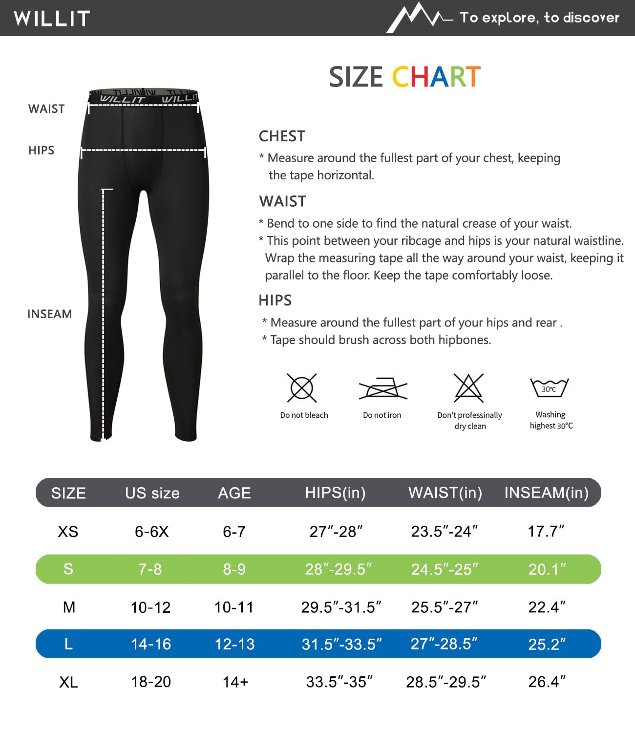 Willit Boys' Leggings Quick Dry Youth Compression Pants Basketball Sports Tights Kids Base Layer Black XS