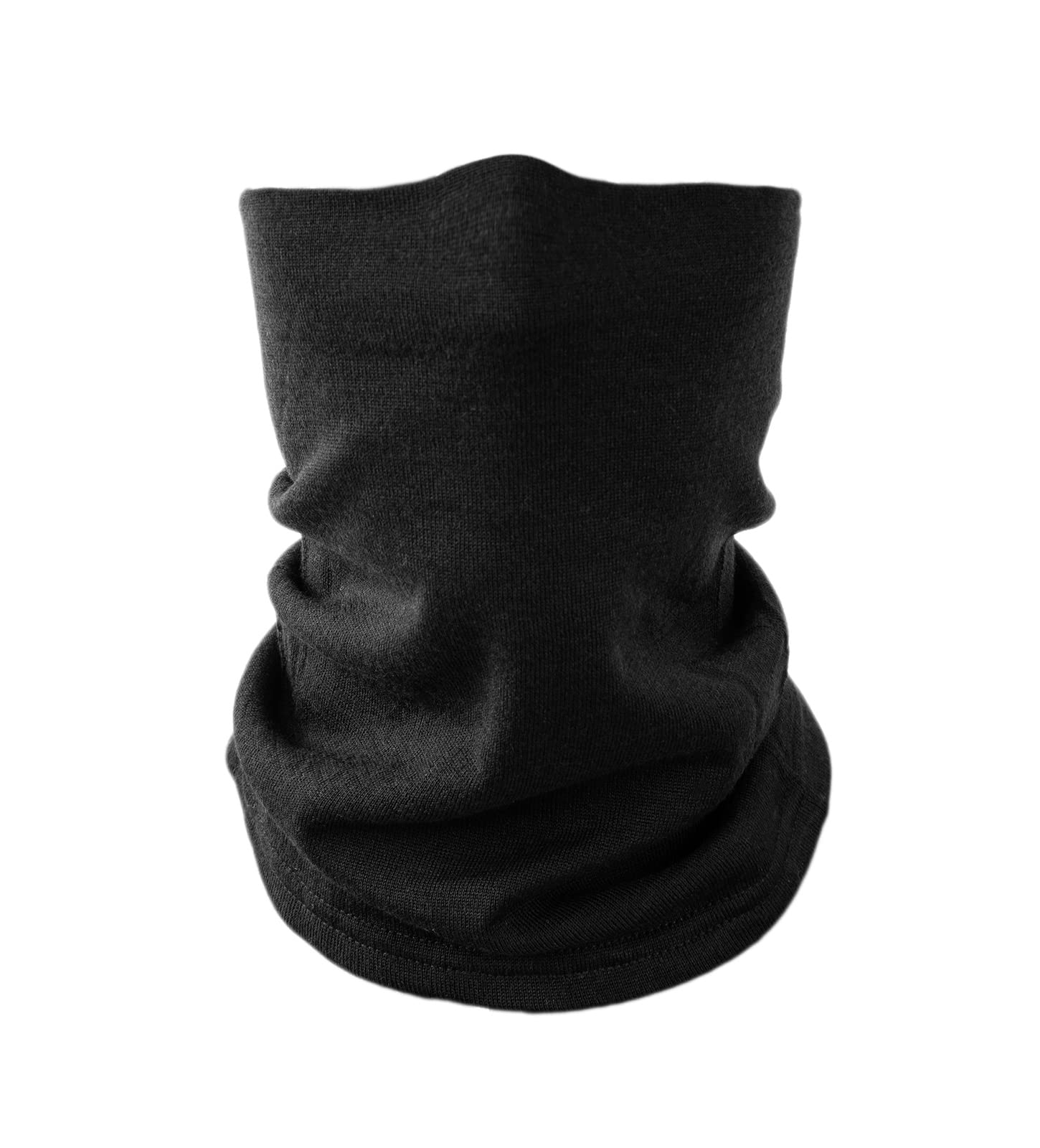 Villand 100% Merino Wool Neck Gaiter for Men and Women, Double Layer Seamless Neck Warmer for Skiing Cycling & Winter Sports (Black)