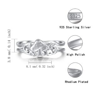 Cute Mushroom Gifts for Women - 925 Sterling Silver Magical Mushroom Ring with Moon and Star Gifts