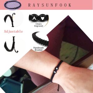 Raysunfook A to Z Braided Letter Bracelets 26 Initial Bracelets for Women Adjustable Black Rope Bracelet BFF Birthday Gifts Graduation Gift for Friends Sister Daughter Mother Friendship Jewelry