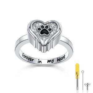 s925 sterling silver paw angel wing love heart urn ring for ashes pets dogs cats keepsake memorial cremation jewelry gifts women size 7