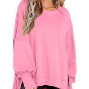 BWQ Womens Oversized Sweatshirt Crew Neck Long Sleeve Shirt Loose Pullover Tops S-2XL Pink