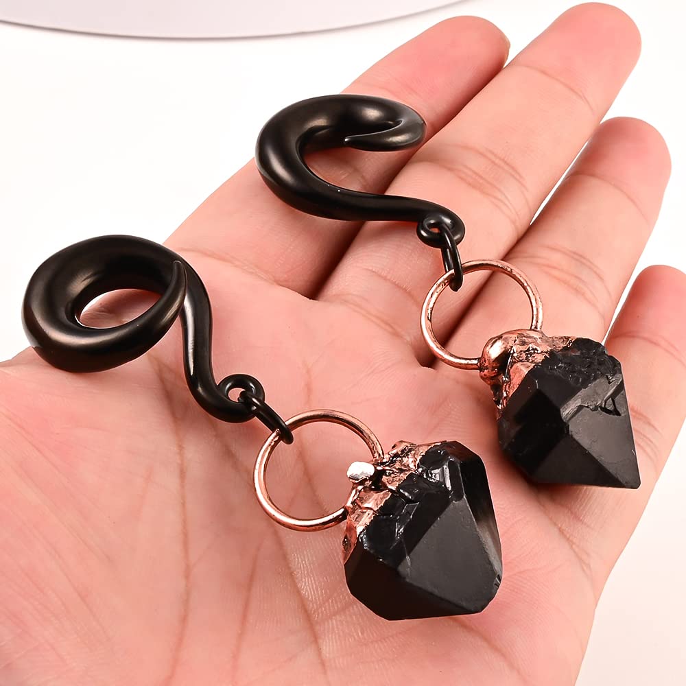 DOEARKO 2PCS Cool Black Natural Stone Ear Plugs Tunnel 316 Stainless Steel Ear Hook Piercing Ear Weight Hangers Pair Selling 2g 0g (4mm(6G), Black)