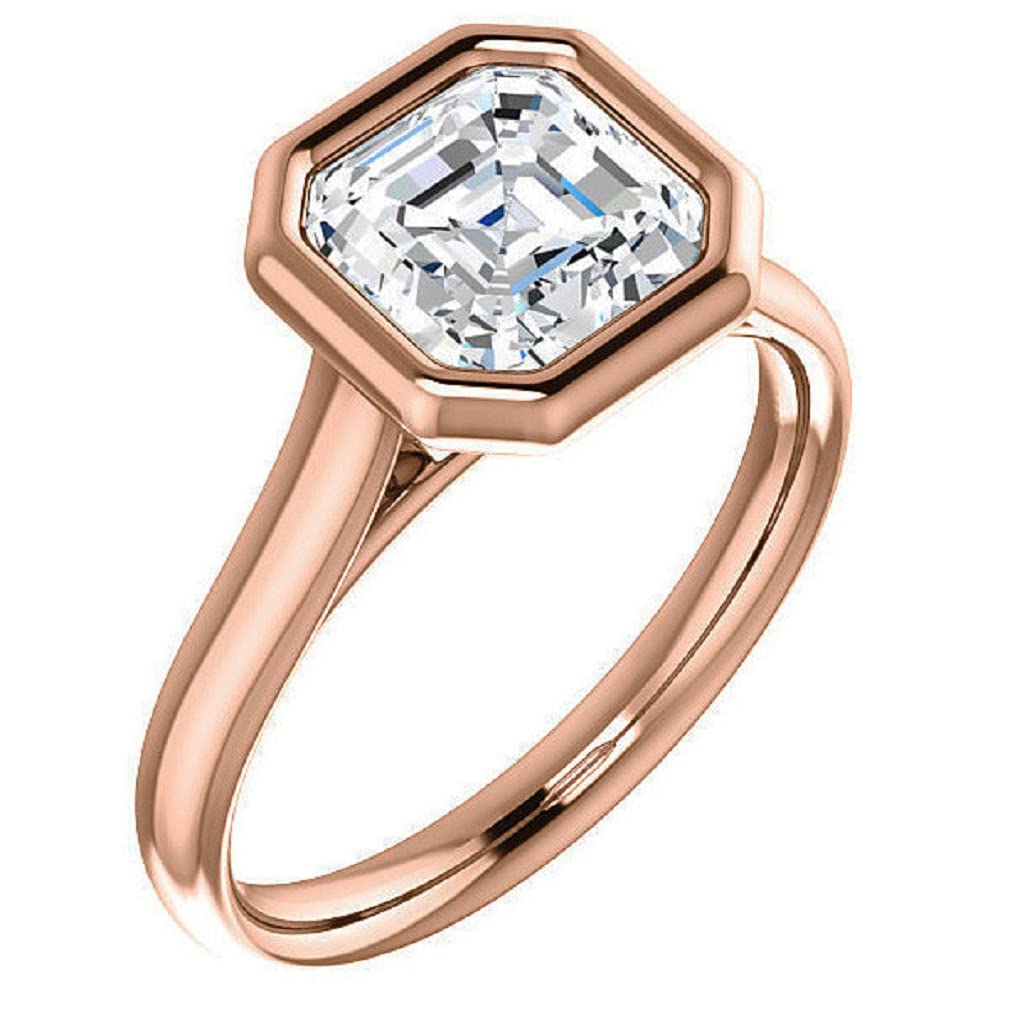 10K/14K/18K Solid Rose Gold Handmade Engagement Ring, 2 CT Asscher Cut Moissanite Solitaire Ring, Wedding Ring Set for Women/Her, Anniversary/Promise Gifts, VVS1 Colorless, Jewelry