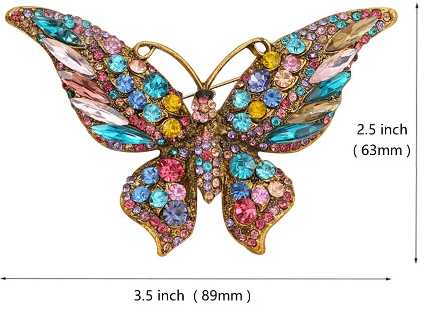 Crystal Rhinestone Butterfly Brooch Elegant Lapel Pins Dress Accessories Jewelry Gift For Women Girls (Multi)