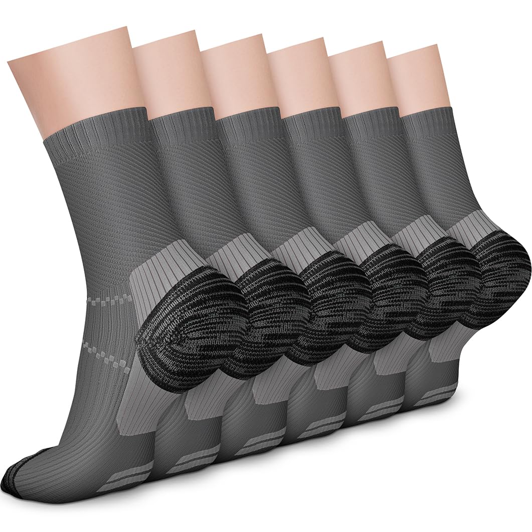 CHARMKING 6 Pairs Crew Compression Socks for Women & Men Circulation 15-20 mmHg is Best for All Day Wear Running Nurse (S/M, Grey Grey)