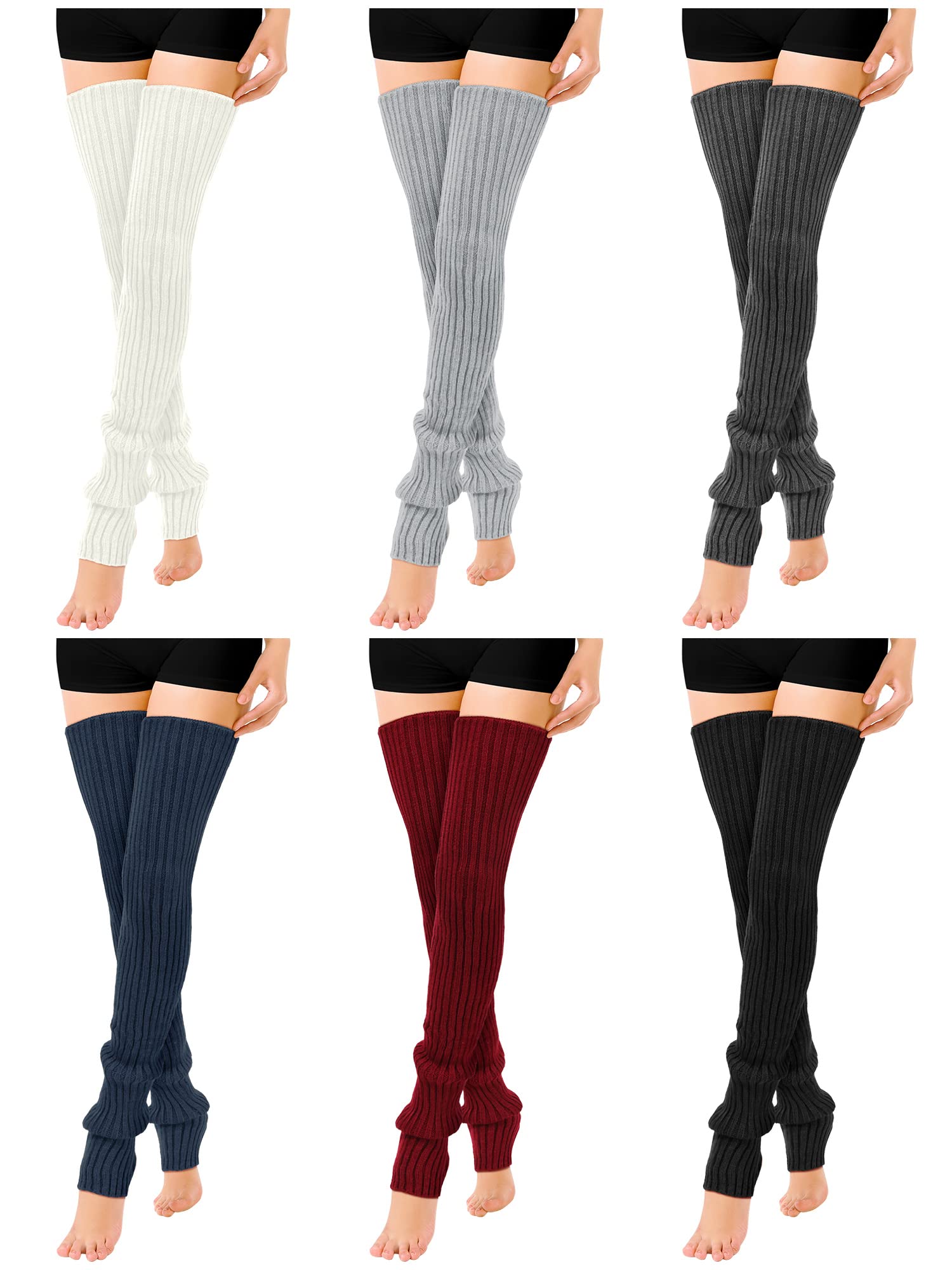 Giegxin 6 Pairs Winter Knee Leg Warmers Women Thick Extra Long Knitted Thigh High Sock Warmers Girls(Black White Dark Grey Light Grey Blue Red)