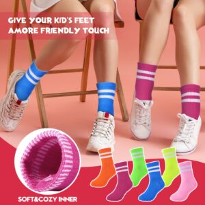 Tarpop 6 Pairs Neon Socks Neon Striped Crew Socks Tube Socks Striped Socks Men Women Ankle Socks Athletic Socks Short Socks (Bright Color)