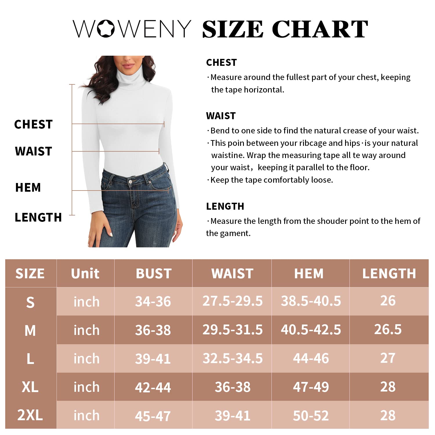 WOWENY Womens Turtleneck Tops Lightweight Long Sleeve Thermal Shirts Soft Underwear Top Slim Fit Basic Pullover Sweater(White, Large)