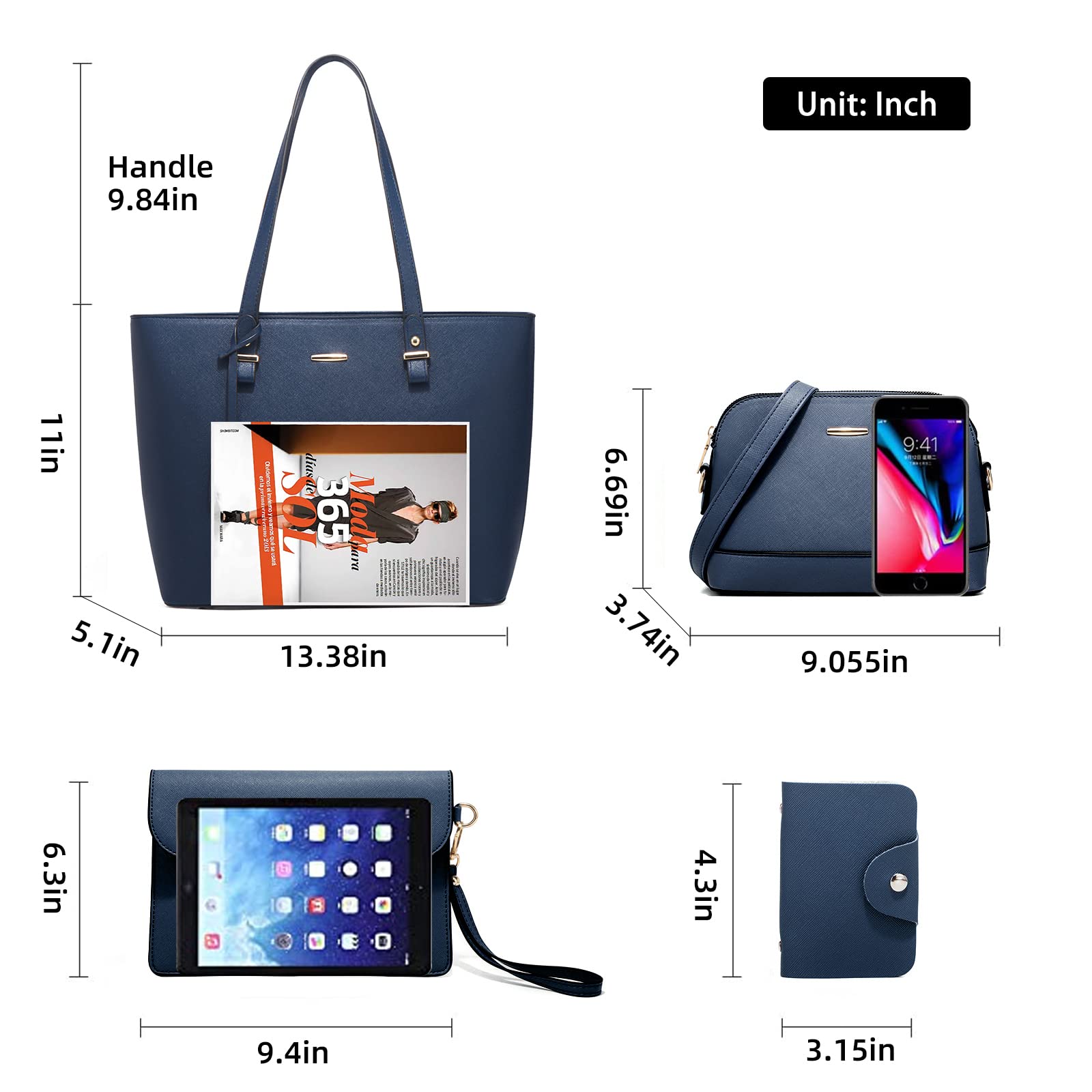 Handbags for Women Large Tote Shoulder Bags Top Handle Satchel Purses Wallet Crossbody Bag set 4pcs