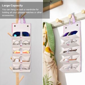 MEGREZ 5 Slots Sunglasses Organizer Box, PU Leather Foldable Woman Eyeglass Case Eyeglass Organizer Storage, Multiple Sunglass Holder for Travel with Eyeglasses Cloth, Pink-Marble