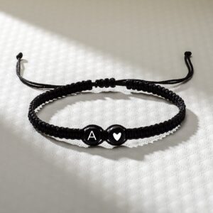 Raysunfook A to Z Braided Letter Bracelets 26 Initial Bracelets for Women Adjustable Black Rope Bracelet BFF Birthday Gifts Graduation Gift for Friends Sister Daughter Mother Friendship Jewelry