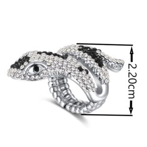 Darupo Punk Crystal Snake Adjustable Statement Cocktail Ring for Women Retro Rhinestone Serpent Elastic Stretch Ring (Silver)