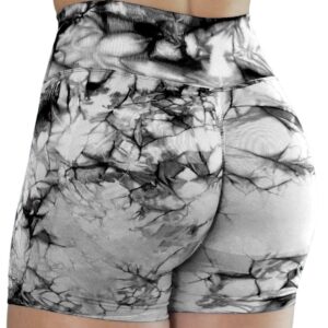 CFR Tie Dye Workout Yoga Shorts Womens Seamless Scrunch Shorts High Waist Gym Smile Contour Sport Active Fitness Cycling Shorts White L