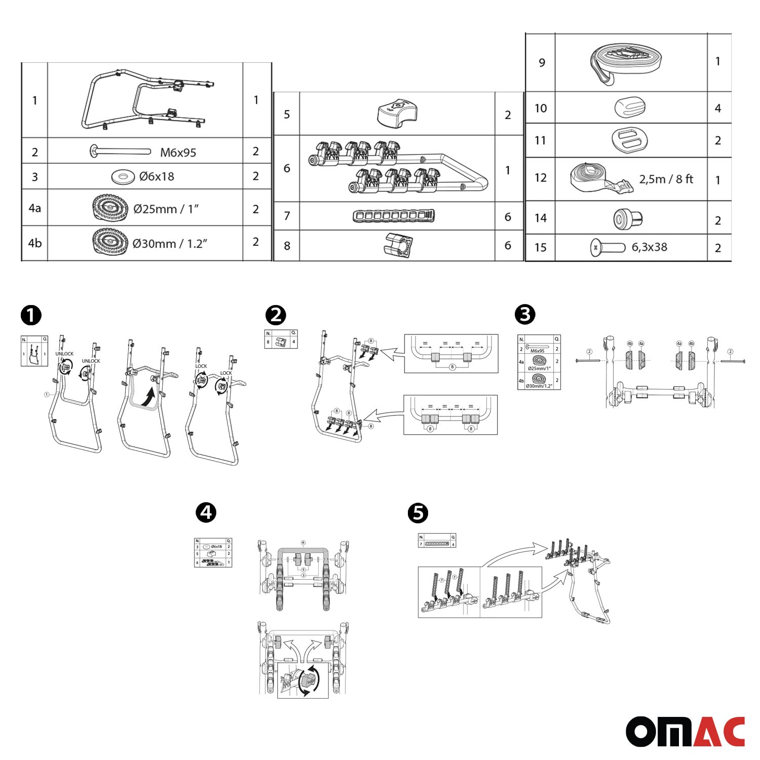 OMAC 3 Bike Rack Hitch Mount for Mitsubishi Outlander Sport 2011-2024 Steel Black