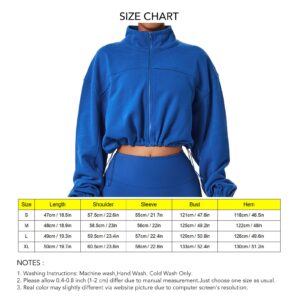 Pissente Womens Running Jacket Full Zip Stand Collar Long Sleeve Drawstring Hem Running Yoga Cropped Shirts(M-Blue)