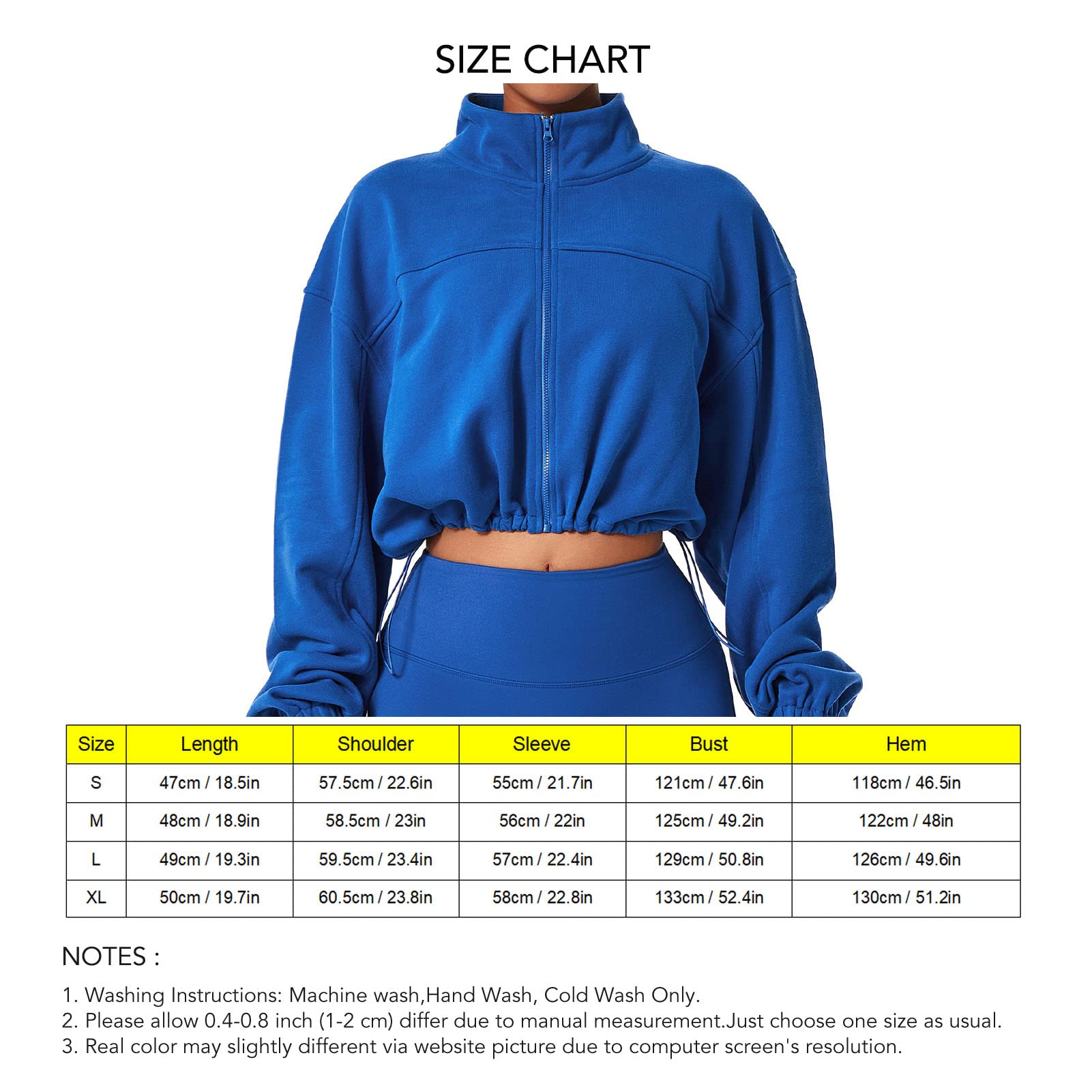 Pissente Womens Running Jacket Full Zip Stand Collar Long Sleeve Drawstring Hem Running Yoga Cropped Shirts(M-Blue)