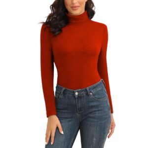 WOWENY Womens Turtleneck Tops Lightweight Long Sleeve Thermal Shirts Soft Underwear Top Slim Fit Basic Pullover Sweater(Red, Small)