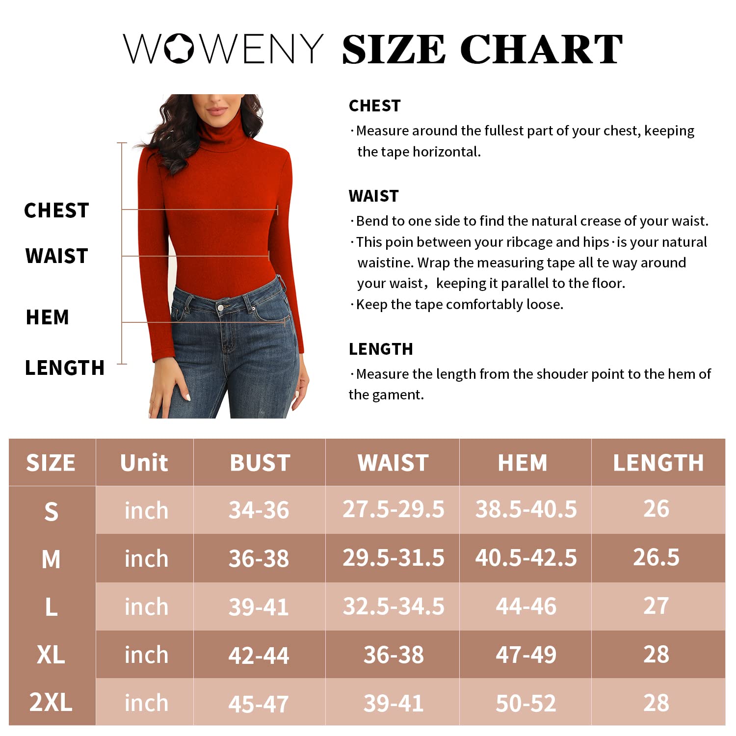 WOWENY Womens Turtleneck Tops Lightweight Long Sleeve Thermal Shirts Soft Underwear Top Slim Fit Basic Pullover Sweater(Red, Small)