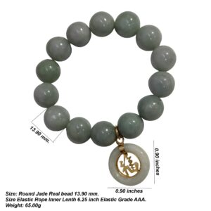 Heavens Tvcz Natural Green Jade Round 13.90 mm Gems Healing Energy Real Bracelets Bangle for Women Men Charms with Pendant Coin Lucky Money Powerful Thai