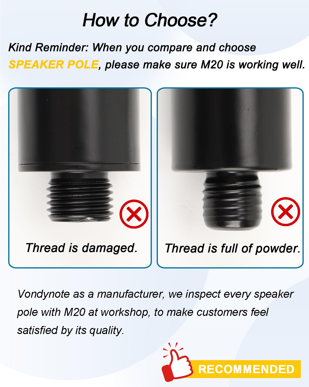 Vondynote Speaker Pole for Subwoofer Height Adjustable Fits M20 Threaded Mount and 35mm Mount Speaker Extender