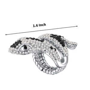 Darupo Punk Crystal Snake Adjustable Statement Cocktail Ring for Women Retro Rhinestone Serpent Elastic Stretch Ring (Silver)