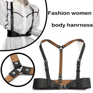 AONEWIN Women's Body Leather Harness Punk Belt Skinny Body Adjustable Suspender For Dresses (black medium)