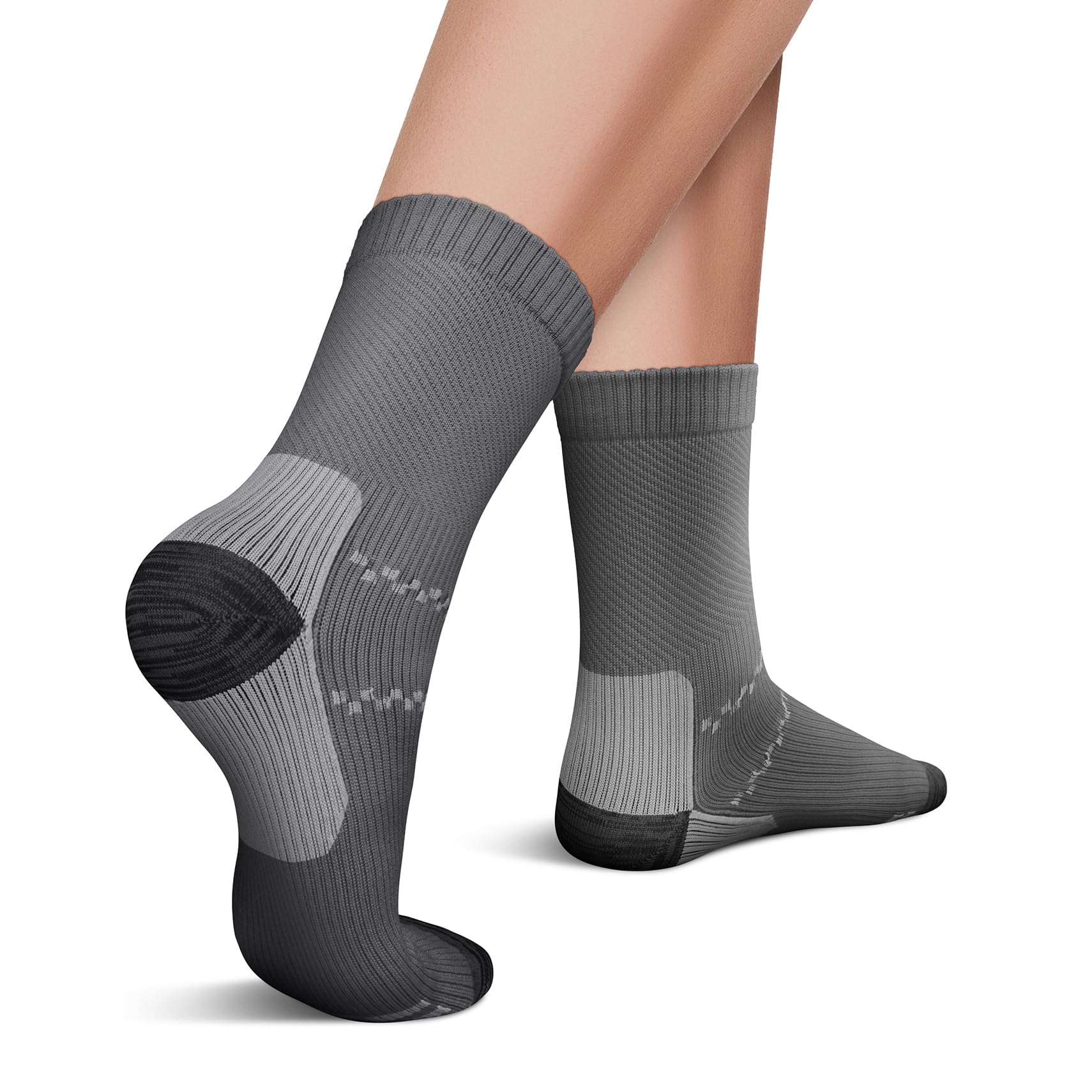 CHARMKING 6 Pairs Crew Compression Socks for Women & Men Circulation 15-20 mmHg is Best for All Day Wear Running Nurse (S/M, Grey Grey)