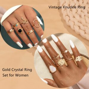 Subiceto 70 Pcs Vintage Crystal Ring Set Silver Knuckle Rings for Women Bohemian Stackable Joint Rings Retro Boho Stacking Joint Finger Rings Pack Gold