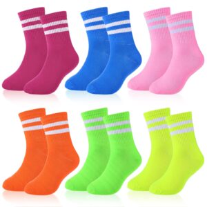 Tarpop 6 Pairs Neon Socks Neon Striped Crew Socks Tube Socks Striped Socks Men Women Ankle Socks Athletic Socks Short Socks (Bright Color)