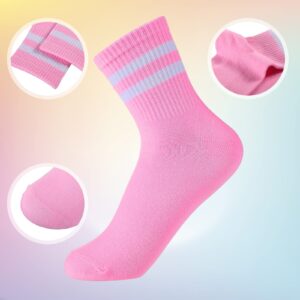 Tarpop 6 Pairs Neon Socks Neon Striped Crew Socks Tube Socks Striped Socks Men Women Ankle Socks Athletic Socks Short Socks (Bright Color)