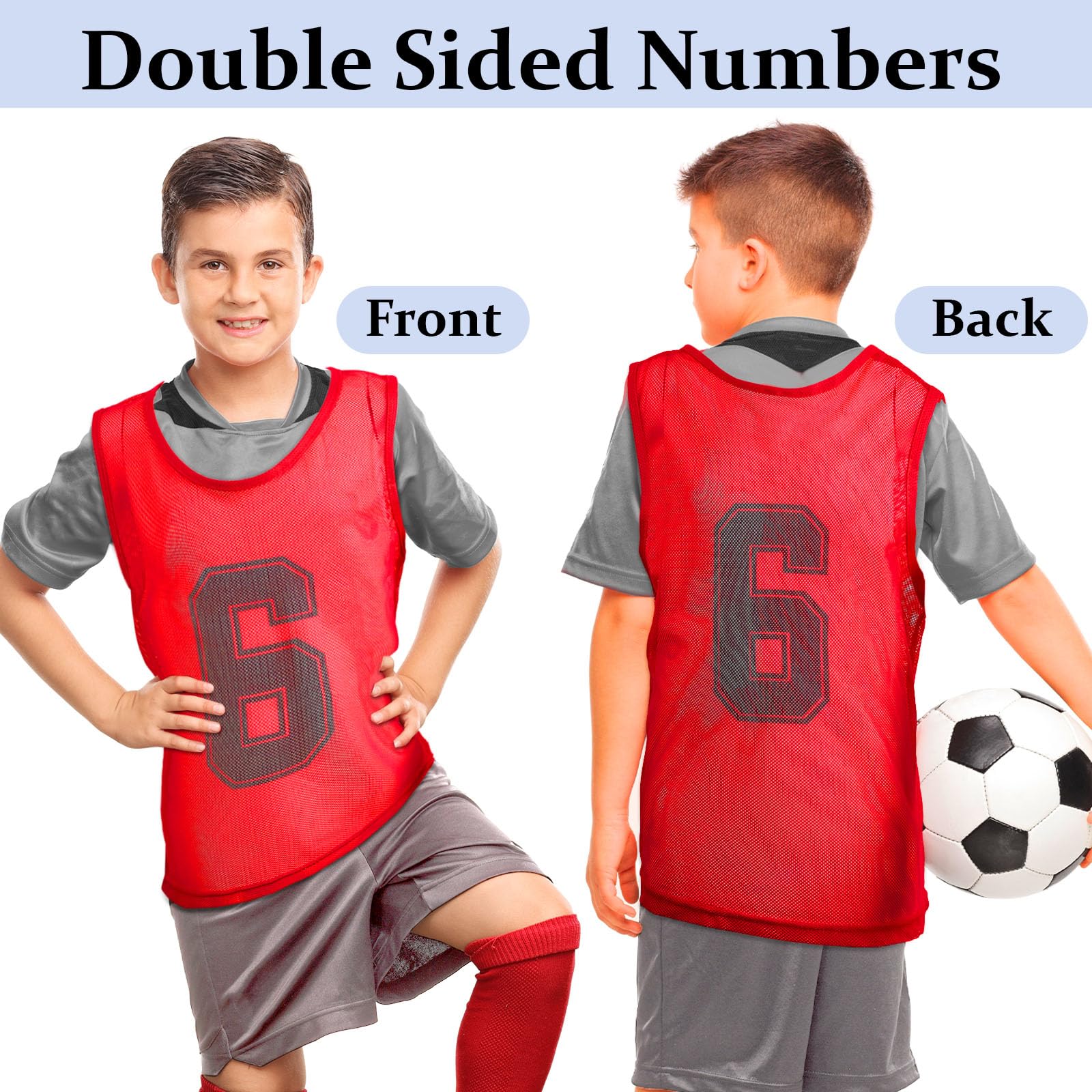 Hercicy 24 Pcs Youth Teen Pinnies Soccer Pinnies Training Vest Adult Mesh Reversible Numbered Football Jersey(Medium,Red, Blue)