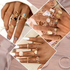 Subiceto 70 Pcs Vintage Crystal Ring Set Silver Knuckle Rings for Women Bohemian Stackable Joint Rings Retro Boho Stacking Joint Finger Rings Pack Gold