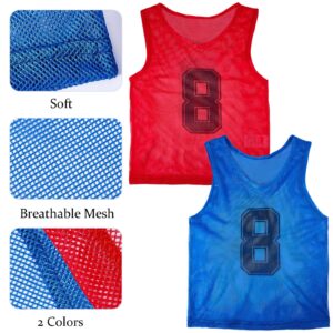 Hercicy 24 Pcs Youth Teen Pinnies Soccer Pinnies Training Vest Adult Mesh Reversible Numbered Football Jersey(Medium,Red, Blue)