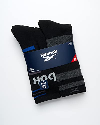 Reebok Men's Crew Socks - 5 Pack Comfort Cushion Performance Crew Socks for Men - Classic Men's Sports Socks (Size: 6-12.5), Size 6-12.5, Black/Grey Multi