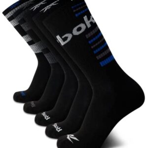 Reebok Men's Crew Socks - 5 Pack Comfort Cushion Performance Crew Socks for Men - Classic Men's Sports Socks (Size: 6-12.5), Size 6-12.5, Black/Grey Multi