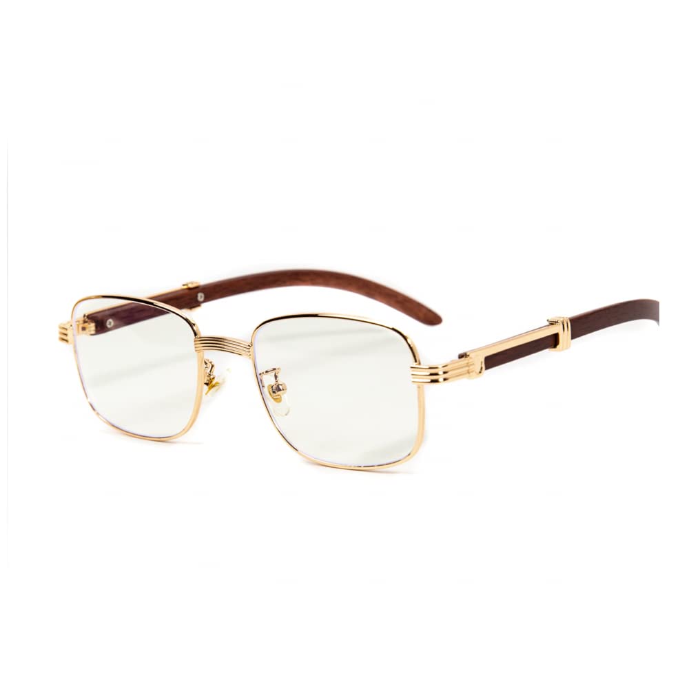 Street Knitted Men's Retro 90's Large Luxury Classic Square Aviator Gold Frame Eye Glasses Woodgrain Vintage Rectangle Hip Hop Clear Lens Pilot Glasses For Men