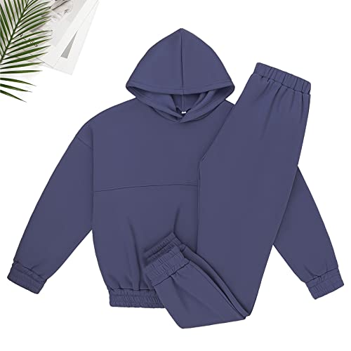 KYLASIEN Women's Solid Color Hoodies Tracksuit Set Casual V Neck Long Sleeve Sweatshirts Winter Warm Long Pant Two Piece Sets Oversized Loungewear Workout Athletic Tracksuit Outfift