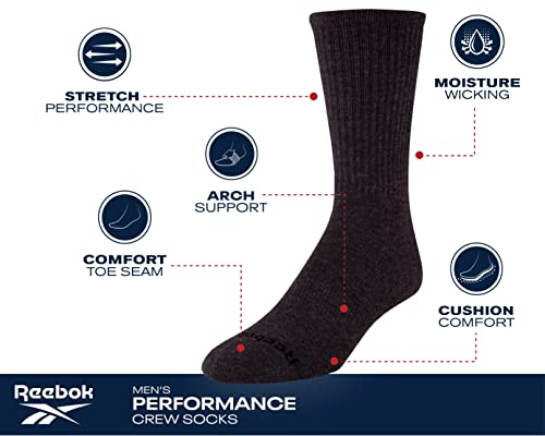 Reebok Men's Crew Socks - 5 Pack Comfort Cushion Performance Crew Socks for Men - Classic Men's Sports Socks (Size: 6-12.5), Size 6-12.5, Black/Grey Multi