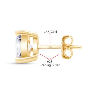 SAVEARTH DIAMONDS 14K Yellow Gold Post & 925 Sterling Silver 7.5MM Round Cut Lab Created Moissanite Diamond 3-Prong Martini Style Stud Earrings 3.0ct