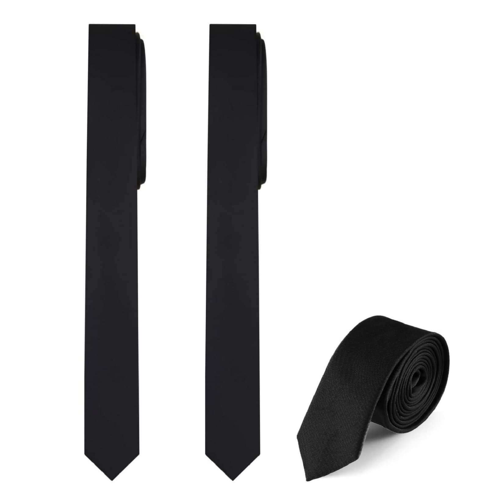 Lounsweer 2 Pack Black Necktie Mens Slim Ties 1.58" Solid Color Skinny Necktie 4 cm Men's Black Tie Regular Tie for Formal and Casual Occasions