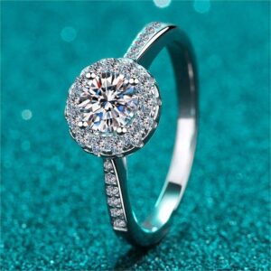 2 Carat Cushion Cut Halo Moissanite Round Cut/Shape Classic Yet Unique Halo Style Pave Set Diamond Engagement Ring Sterling Silver with 18K White Gold Plated Moissanite Ring for Women Ring Size 8