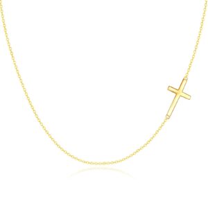 KECHO 14k Real Gold Sideways Cross Necklace Christian Jewelry for Women