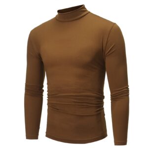 Mens Long Sleeve Turtleneck Shirt Compression Base Layer Thermal Top Slim Fit Casual Solid Pullover Undershirt(Coffee,3X-Large)