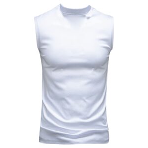 Hedmy Men's Sleeveless T-Shirt Basic Mock Turtleneck Slim Fit Undershirt Pullover Thermal Tank Tops White X-Large