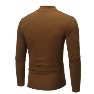 Mens Long Sleeve Turtleneck Shirt Compression Base Layer Thermal Top Slim Fit Casual Solid Pullover Undershirt(Coffee,3X-Large)