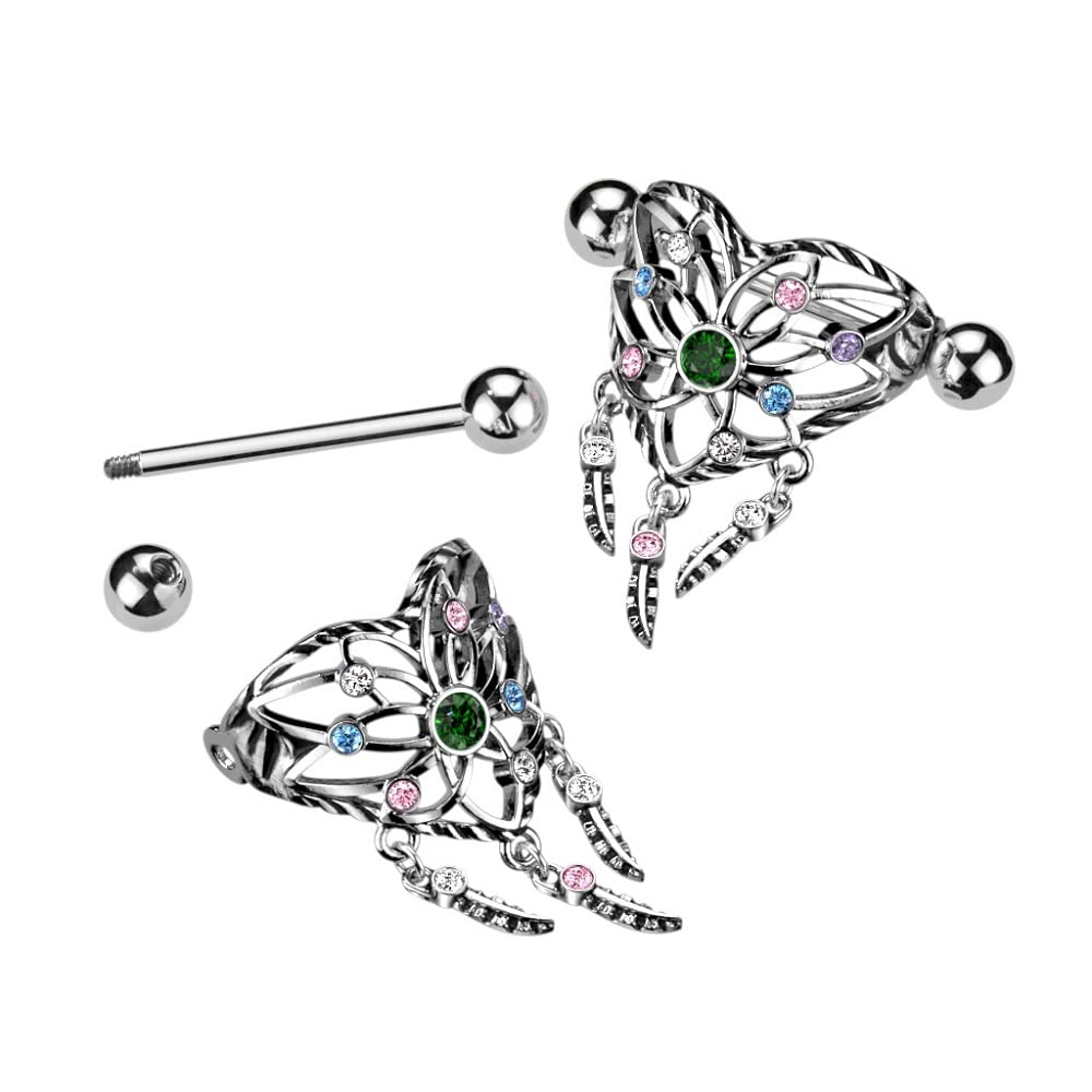 Pierced Owl 14GA 316L Stainless Steel Heart Dream Catcher Nipple Shields, Sold as a Pair