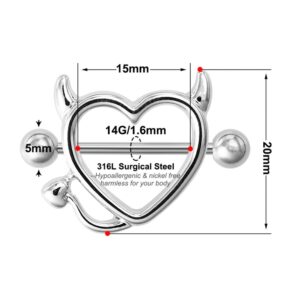 Fuqimanman2020 Devil Heart Nipple Rings Surgical Steel 316L Nipple Piercing Bar Piercing Jewelry for Women Men (Two)