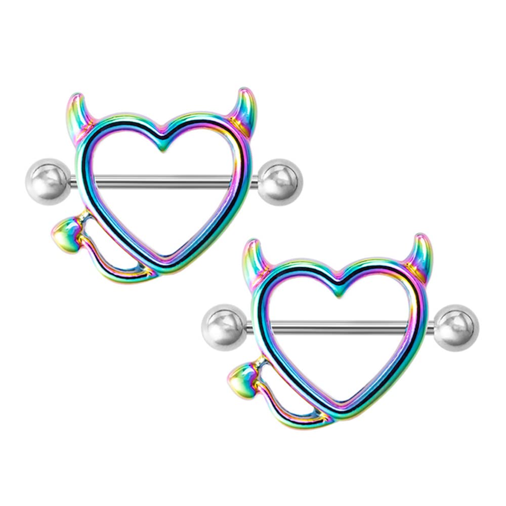 Fuqimanman2020 Devil Heart Nipple Rings Surgical Steel 316L Nipple Piercing Bar Piercing Jewelry for Women Men (Two)