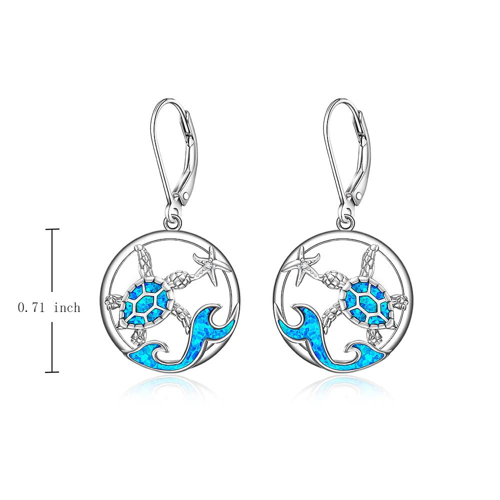 Turtle Earrings for Women Blue Opal Sea Turtle Earrings Dangle Sterling Silver 925 Hawaii Ocean Wave Starfish Jewelry Cute Friendship Mothers Day Christmas Gifts